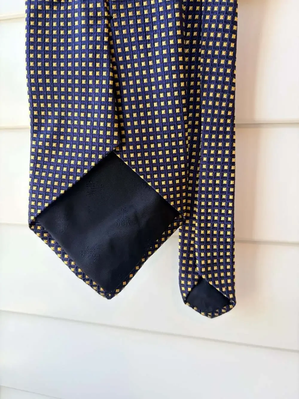 Brooks Brothers Basics Navy and Gold Geometric Square Print Pure Silk Necktie